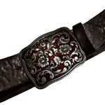 Gap Brown Leather Ladies Belt, Red Enameled Floral Buckle, Sz S Photo 10