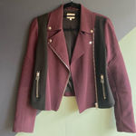 Wilfred Montesson Crepe Moto Jacket Sz 2, Maroon/Black Colorblock EUC Photo 0