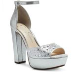 Jessica Simpson studs platform ankle straps silver pumps women Size 8 1/2 Photo 0
