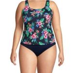 Lands' End Bathing Suit Womens 12 Swim One Piece Navy Blue Floral Built In Bra Photo 0