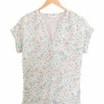 Lucky Brand Top Ivory Peach Floral Cap Sleeve Cottagecore Camp Shirt Size Small Photo 0