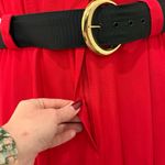 Vintage 80s Red Black Collared Belted Pleated Shoulder Pads Midi Dress size M Size M Photo 7