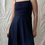 Susana Monaco NWT Revolve X Dark Blue Pleated Cowl Neck Flare Tank Dress - Small Photo 1