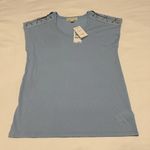 Michael Kors Blue Cap Sleeve T Shirt Top Gold Chain Shoulders Sz M Medium NWT Photo 7