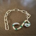 Gold Snake CZ Pave Bracelet with Paperclip Elongated Oval Link Chain Photo 3