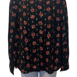 Loft 𝅺 EUC Black Pink Floral Gold Metallic Long Sleeve Blouse Sz XS Photo 0