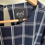 ECI  New York Womens Navy Blue and White Plaid Longsleeve Midi Shift Dress size 4 Photo 3