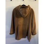 st. john's bay St. John’s Bay Faux Suede/Fur Coat Brown Midi Jacket Size1X Hooded Button Close Photo 1