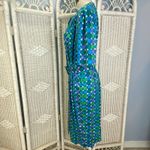 Adrianna Papell 100% Silk Geometric Print Shirt Dress Size 12 Blue Green Vintage Photo 9