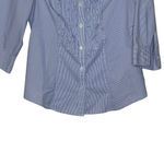 Ann Taylor  Button Up‎ Shirt Size 0 Blue White Striped 3/4 Sleeve Stretch Blend Photo 4