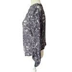 Peace & Pearls Tab Sleeve Blouse Women's Size S Gray and White Graphic Boho Photo 2
