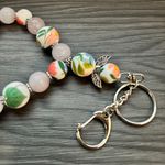 Floral Beaded Bracelet Keychain White Photo 1