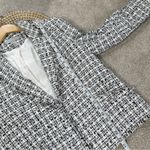 H&M Women’s Textured Tweed Speckled Blazer Jacket Fringe Lined in White Black 12 Photo 12