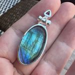 Natural Carving Labradorite & Amethyst 925 Silver Pendant Blue Photo 5