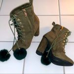 Catherine Malandrino Olive Green Fur Pom Pom Ankle Bootie Photo 2
