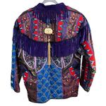 Vintage Judith Roberts Mexico Patchwork Fringe Jacket Beaded Western L/XL Purple Photo 0