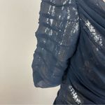 Tadashi Shoji  Navy Sheer Mesh Sequin Top Photo 4