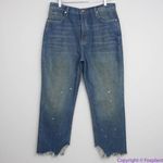 Free People NEW  paint‎ splatter raw hem cropped Maggie straight jeans, 31 Photo 2