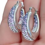Sterling Silver 925  Lavender Crystal Hoop Earrings Photo 2