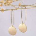 Long Gold Circle Dangling Earrings for Women Lightweight Flat Brushed 18k Gold Photo 2