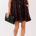 Judith March  Merlot Black Sequin Ruffle Sleeve Holiday Glow Babydoll Romper M Photo 0