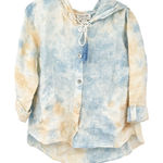 Rachel Zoe  Women Boho Tie Dye 100% Linen Hooded‎ Button Up Shirt Top Size M Photo 0