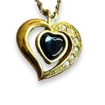Vintage Avon Womens Heart Pedant Necklace Parure Onyx and Rhinestone Gold Black Photo 2