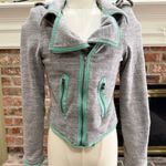 Xhilaration Gray Bomber Jacket with Green Trim Photo 0