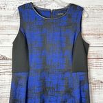 DKNY  Black & Blue Faux Leather Trim Fit & Flare Asymmetrical Dress, EUC, Large Photo 2