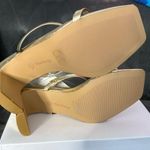 NWT The Drop Women's Avery Square Toe Two Strap Heeled Sandal, Gold, Size 10 Gold Photo 4