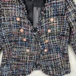 Sans Souci NWT Women's Tweed Multicolored Fringe Tweed Double Button Blazer-Smal Photo 2