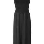 Veronica M Black Flutter Sleeve Smocked Square Neck Wide Leg Romper Jumpsuit L Photo 0