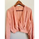Free People  Shirt‎ Size S Long Sleeve Wrap Blouse Crop Top Pink Photo 2