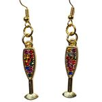Champagne Glasses Rhinestone Gold Tone Dangle Pierced Earrings New Photo 0