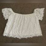 EXPRESS  White Floral Lace Off-The-Shoulder Flowy Relaxed Fit Short-Sleeve Top Photo 4