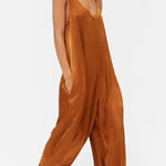 Lacausa  Santi Jumpsuit XS Bourbon Satin Wide Cropped Leg V-Neck Slip Romper EUC Photo 0