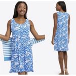 Draper James  Colorful Blue/White "Blue Shadow" Floral Nightgown/Lounge Dress Photo 1