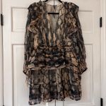 Ulla Johnson Adelaide Fossil Print Silk Long Sleeve Ruffle Mini Dress Size 8 Photo 4