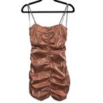NEW NWT AREA Shirred Mini Dress Nude Gold Size M Photo 3