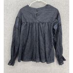 Anna Sui  Women's Long Sleeve Blouse Bell Cuff Peasant Small Floral Blue Black Photo 1