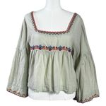 Natural Life  Bohemian Cottage Embroidered Square Neck Bell Sleeve Top Size Large Photo 2