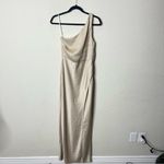 BHLDN Anthropologie Dylan One-Shoulder Satin Side Slit Gown Champagne Womens 8 Photo 5