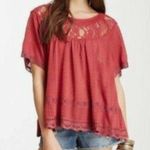 Free People Burgundy Lace Yoke Short Sleeve Crochet Knit Top Womens Size S Photo 6