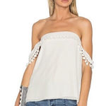Cami NYC 100% Silk White Carly Pom Pom Off Shoulder Tank Women’s XS Photo 0
