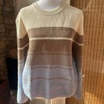 Design History  ivory cream colorblock taupe blue stripe tan crewneck sweater Photo 5