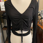 SheIn  Black Ruched V-Neck Long Sleeve Blouse Photo 0