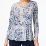 Style & Co . Gray Paisley Peplum Henley Shirt Size SP Photo 0