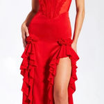 Miss Circle Talia Red Satin Lace Corset Maxi Dress Medium Photo 0