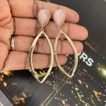 Tear Drop Oval Earrings With Heart Shaped Pink Stone Photo 1