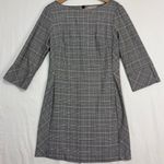 H&M  Glen Plaid Dress Womens Sz 10 Black White 3/4 Sleeve Boat Neck Preppy Career Photo 0